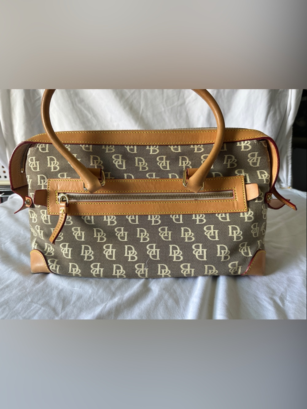 Dooney & Bourke Brown Monogram Satchel with Tan Leather Trim - Picture 3 of 6